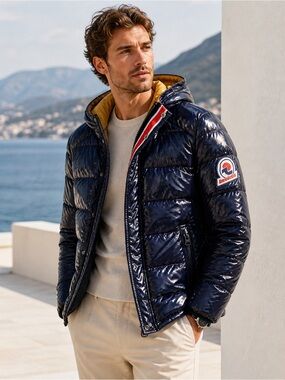 Invicta Navy Blue Puffer Jacket Men’s L Lightweight Warm Hooded Zip Coat